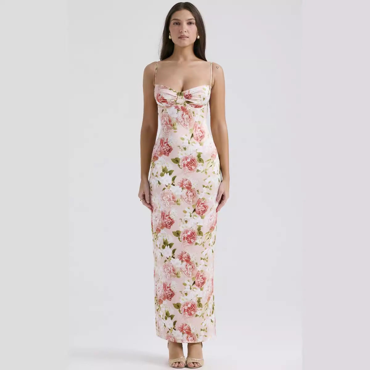 Damen Abendkleid mit elegantem Floral-Design und raffinierten Trägern Sovae