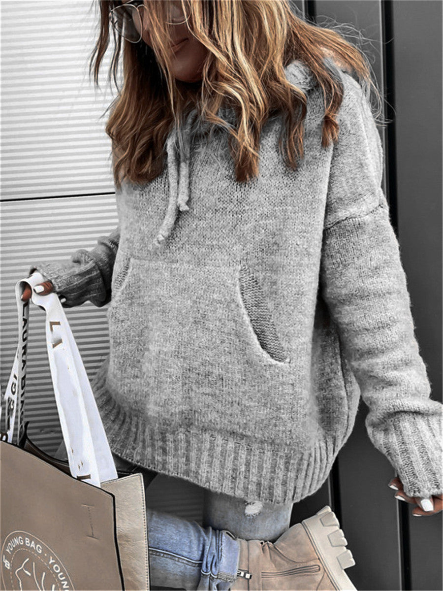 Damen lässiger Pullover mit Kapuze und strukturiertem Gewebe Sovae