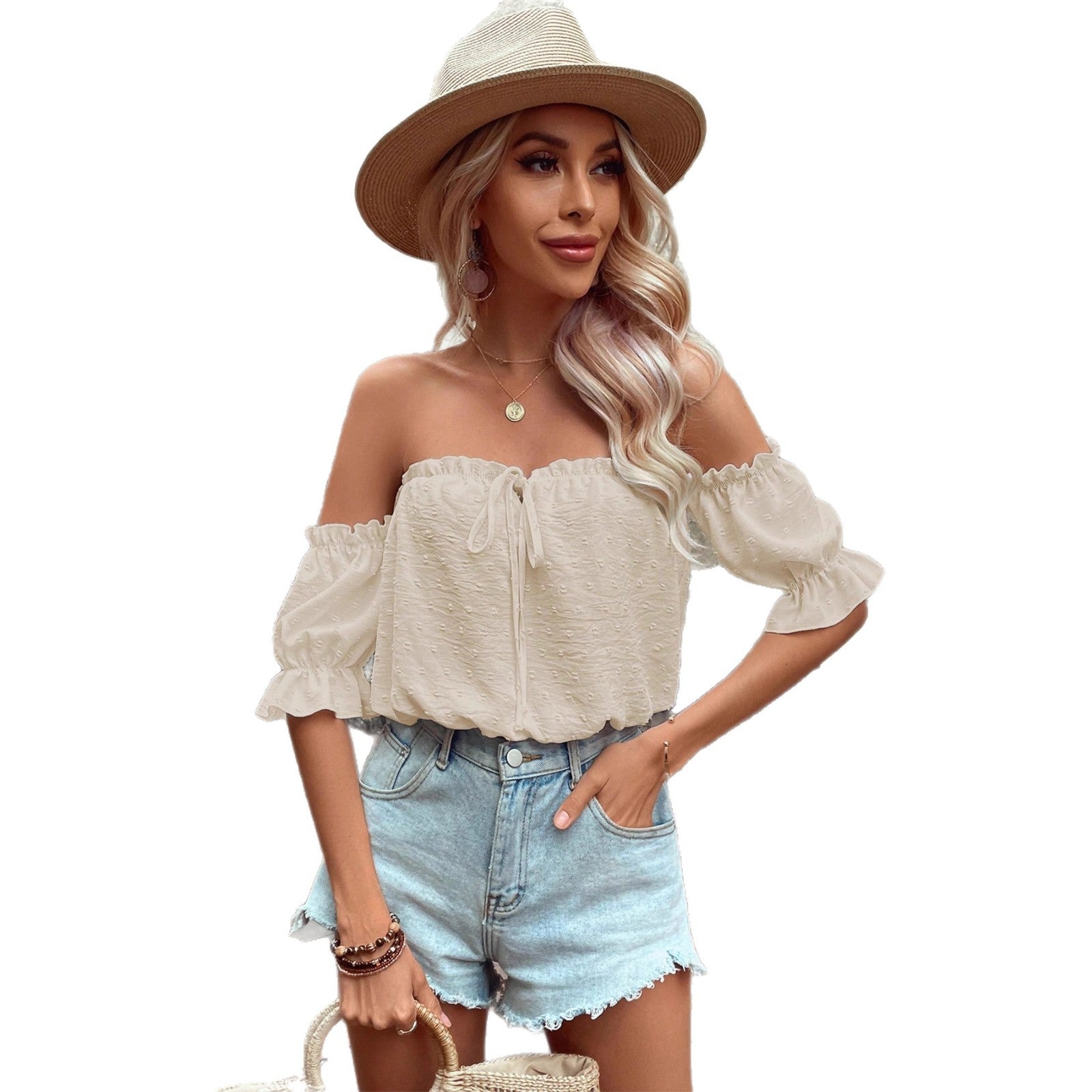 Damen Off-Shoulder Bluse mit Rüschen Sovae