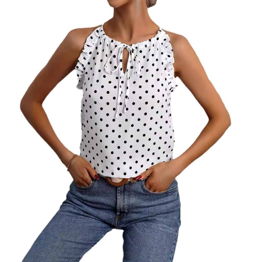 Damen Bluse mit Rüschendetails und Punkten Sovae