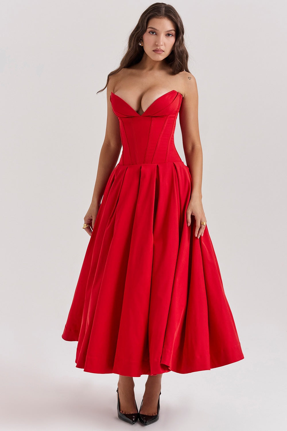 Damen Abendkleid mit korsettartigem Oberteil und weitschwingendem Rock Sovae