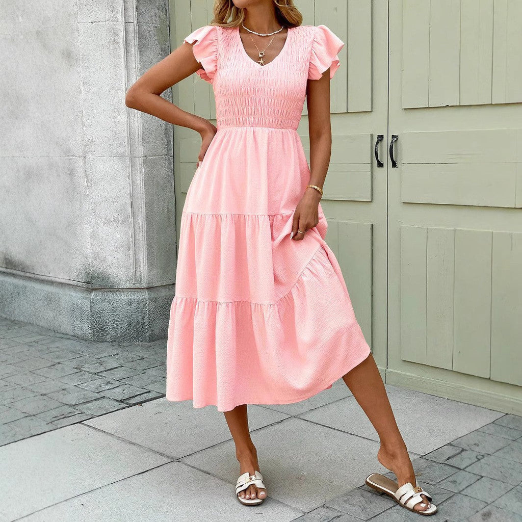 Damen Fließendes Stufen-Midi-Kleid Sovae
