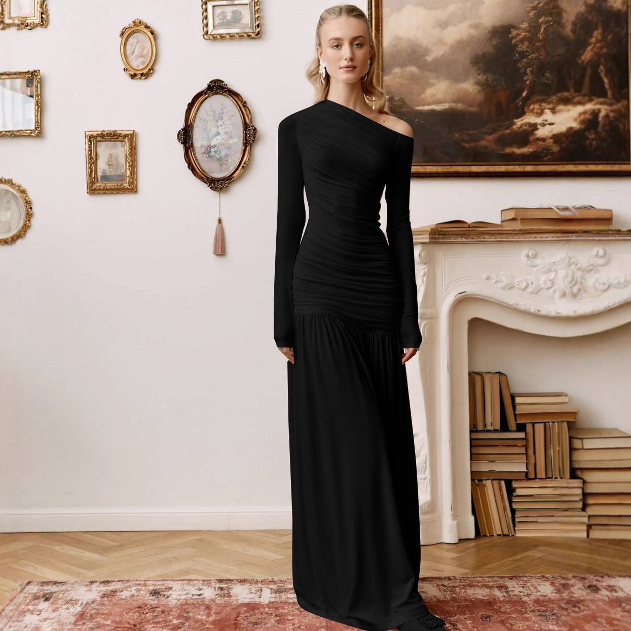 Damen Elegantes Maxikleid mit asymmetrischem Schnitt und Raffung Sovae