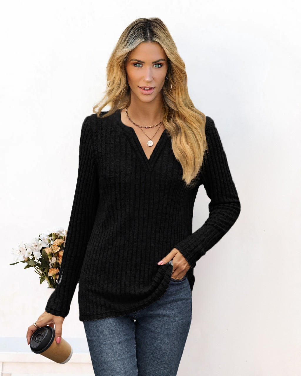 Damen gemütlicher Rippenpullover Sovae