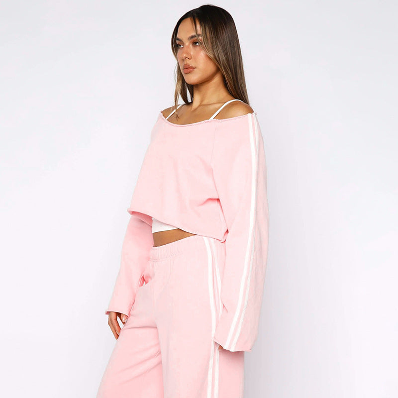Damen Sportliches Lounge-Set mit lässigem Cropped-Oberteil und weiten Hosen Sovae