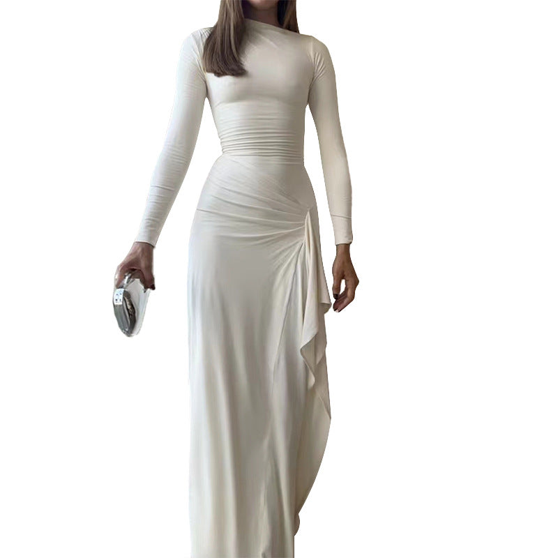 Damen Elegantes Maxikleid mit asymmetrischem Saum und Raffung Sovae