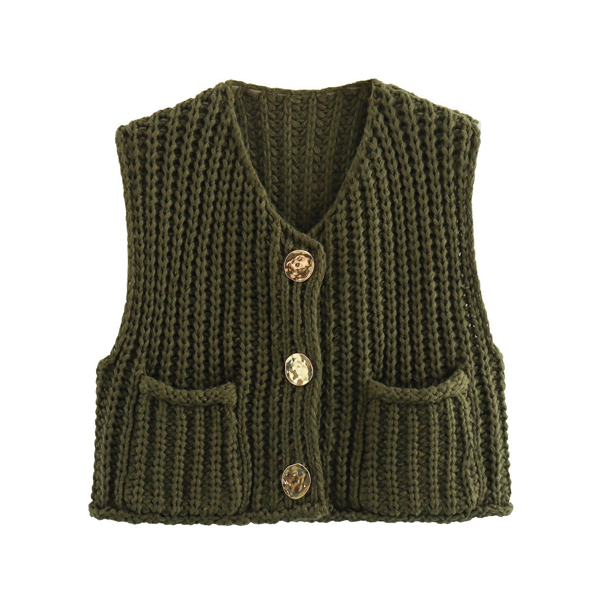 Damen Strickweste mit Taschen und Knopfdetail Sovae
