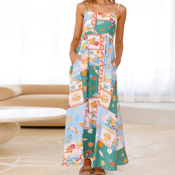 Damen Maxi-Kleid mit asymmetrischem Schnitt und floralem Muster Sovae