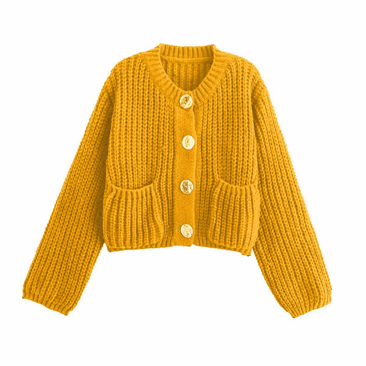 Damen kuschelige Strickjacke mit dekorativen Knöpfen und praktischen Taschen Sovae