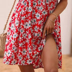 Damen Blumenmuster Mini-Kleid mit V-Ausschnitt und seitlichen Schlitzen Sovae