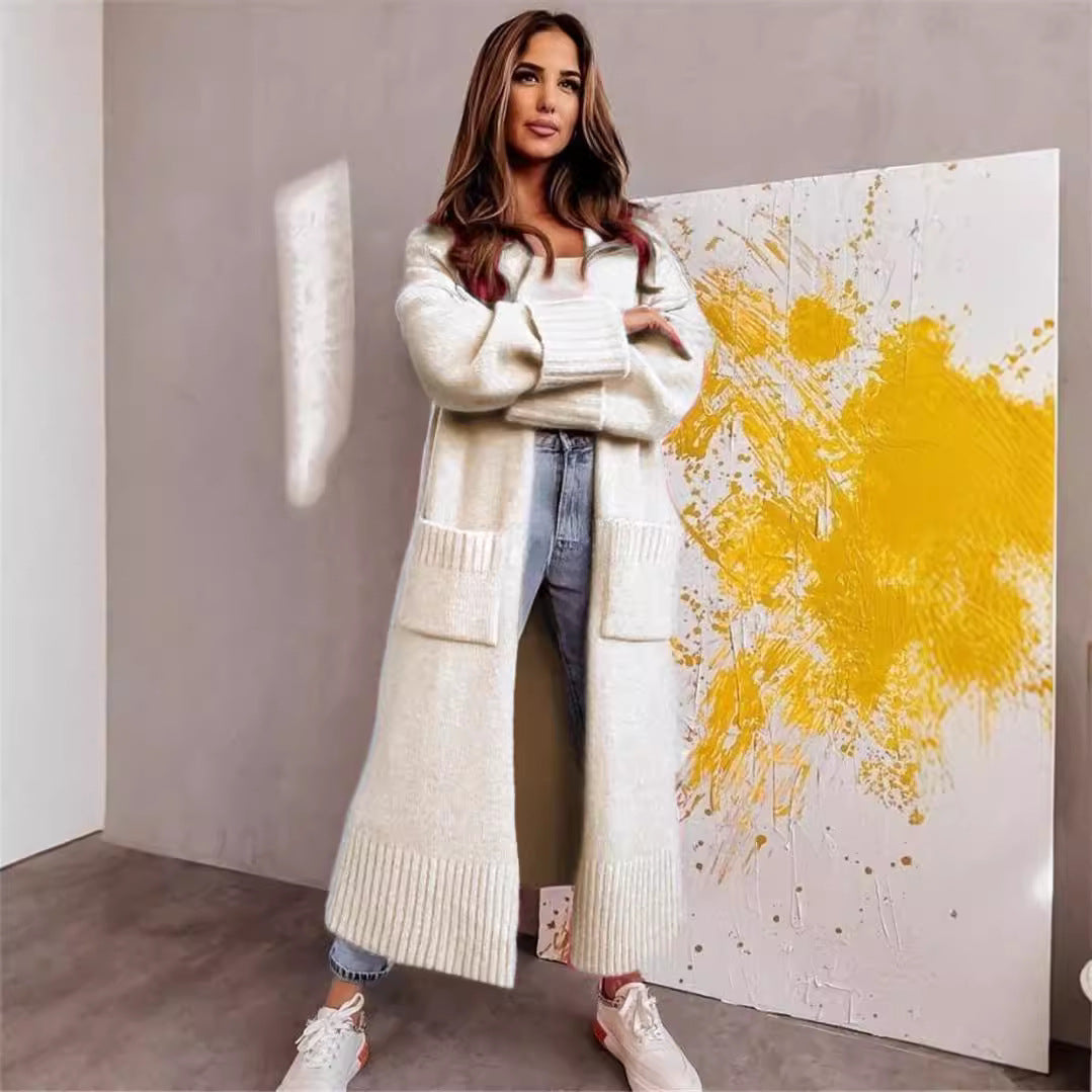 Damen Langer Strickcardigan mit praktischen Taschen und lässigem Schnitt Sovae