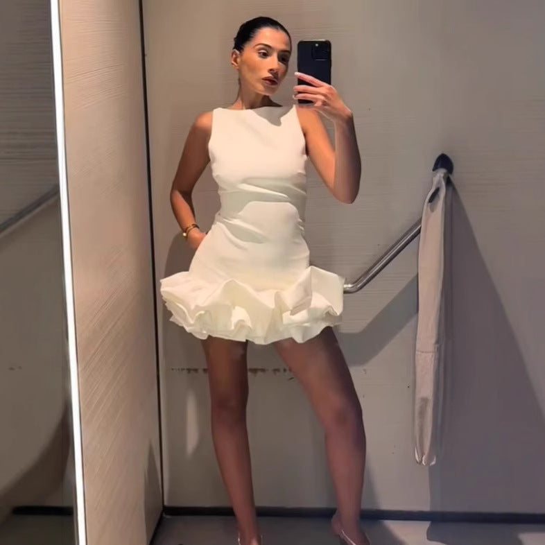 Dame verführerisches Minikleid mit aufregendem Rüschensaum Sovae