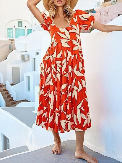 Damen Midikleid mit lässigem Schnitt und floralem Design Sovae