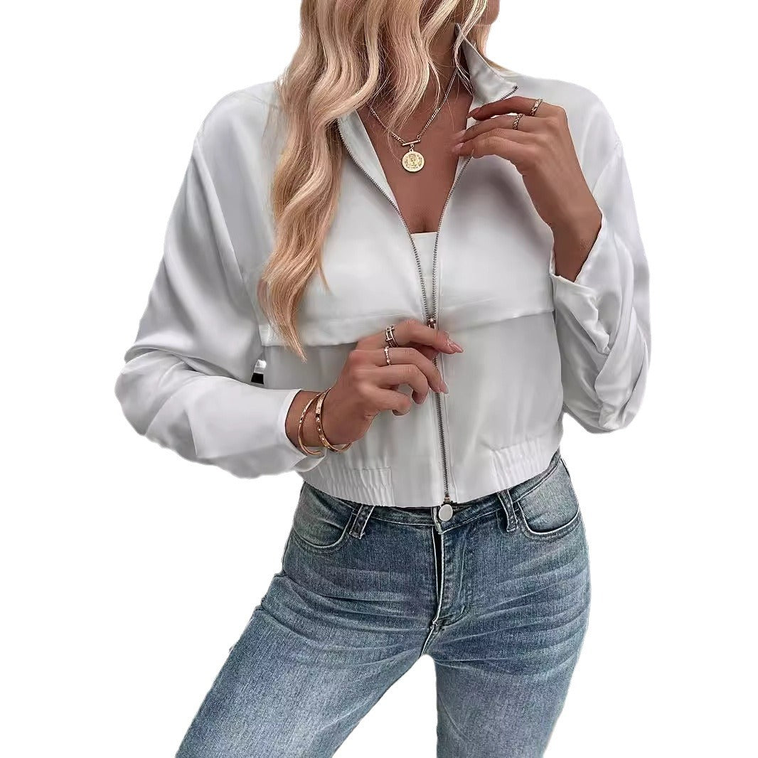 Damen lässige Cropped-Jacke mit modernem Stehkragen Sovae