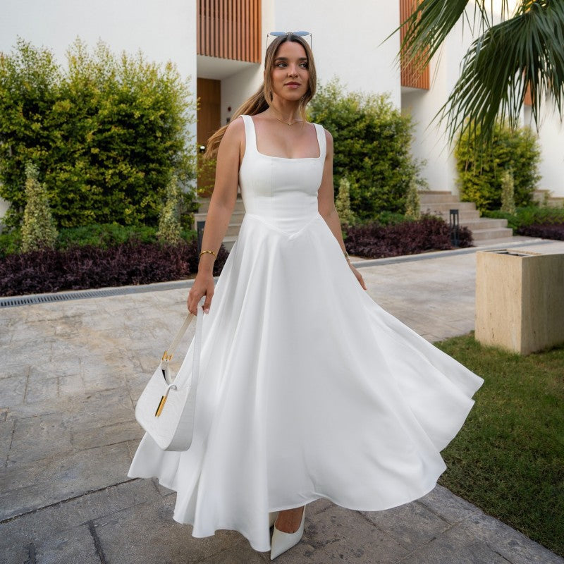 Damen Elegantes Maxikleid mit traumhaftem A-Linien Schnitt und schickem Quadrat-Ausschnitt Sovae
