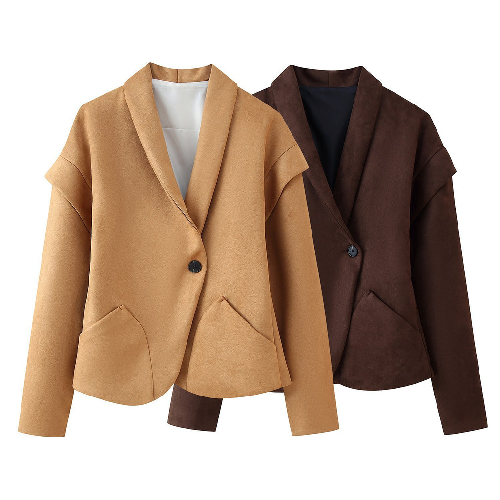 Damen moderne Blazerjacke mit strukturiertem Stoff und aufgesetzten Taschen Sovae