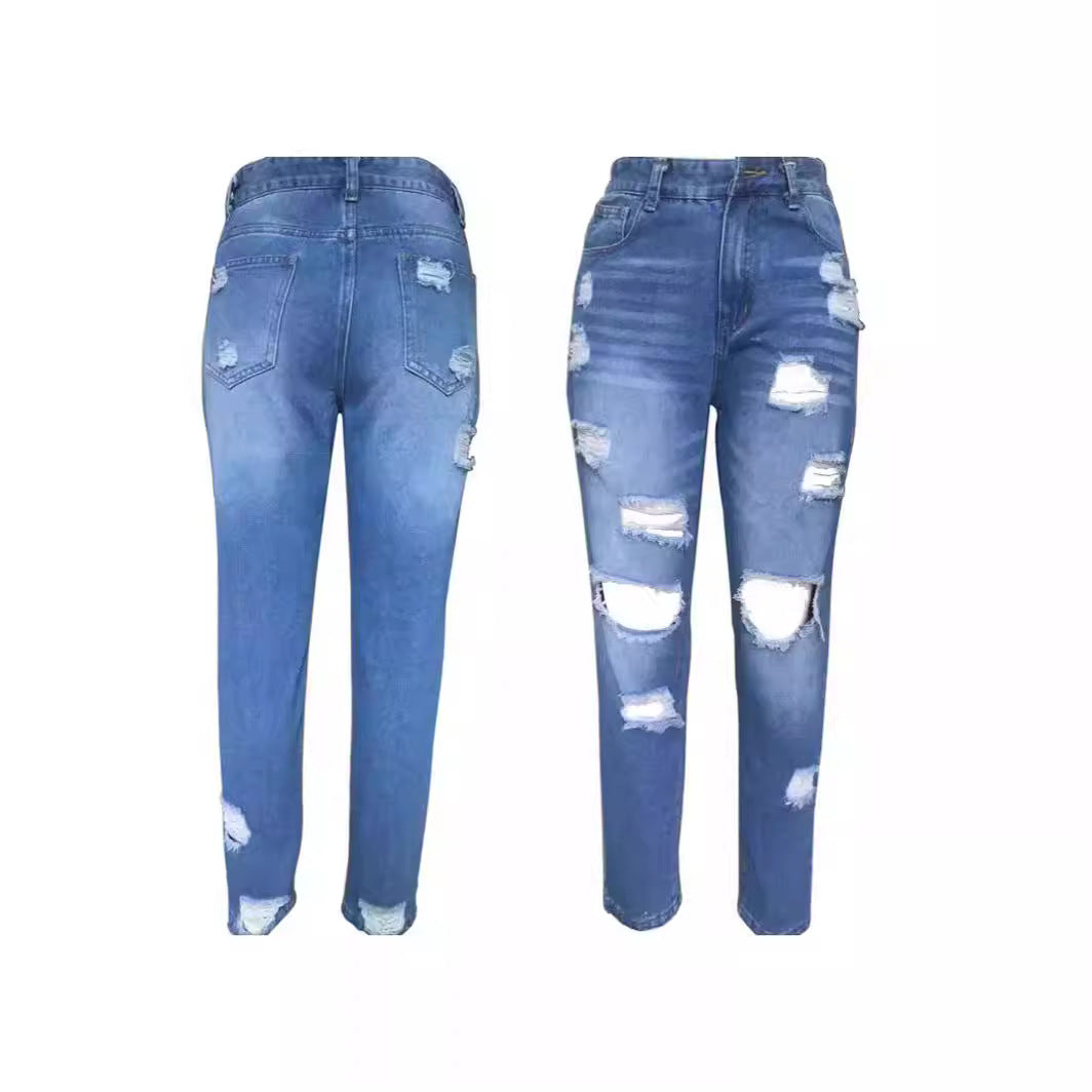 Damen Zerstörte Mom-Jeans mit hoher Taille und lässigem Schnitt Sovae