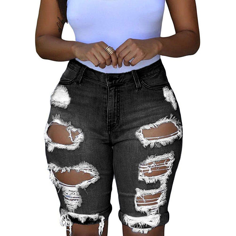 Damen Zerstörte Denim-Shorts im modischen Relaxed Fit Sovae