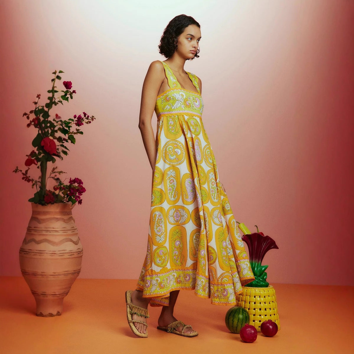 Damen luftiges Maxikleid mit buntem Paisleymuster Sovae