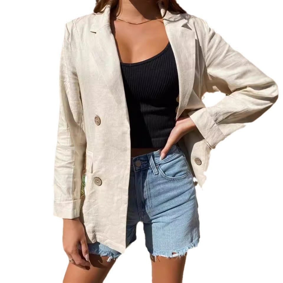 Damen luftige Leinenjacke im Klassiker-Stil Sovae