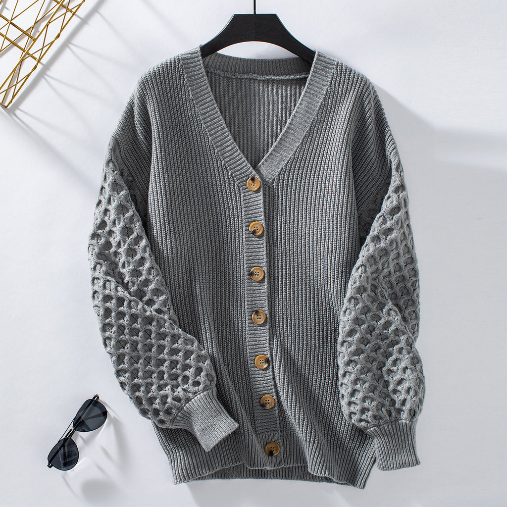 Damen Strickjacke mit strukturiertem Ärmel und Knopfdetails Sovae