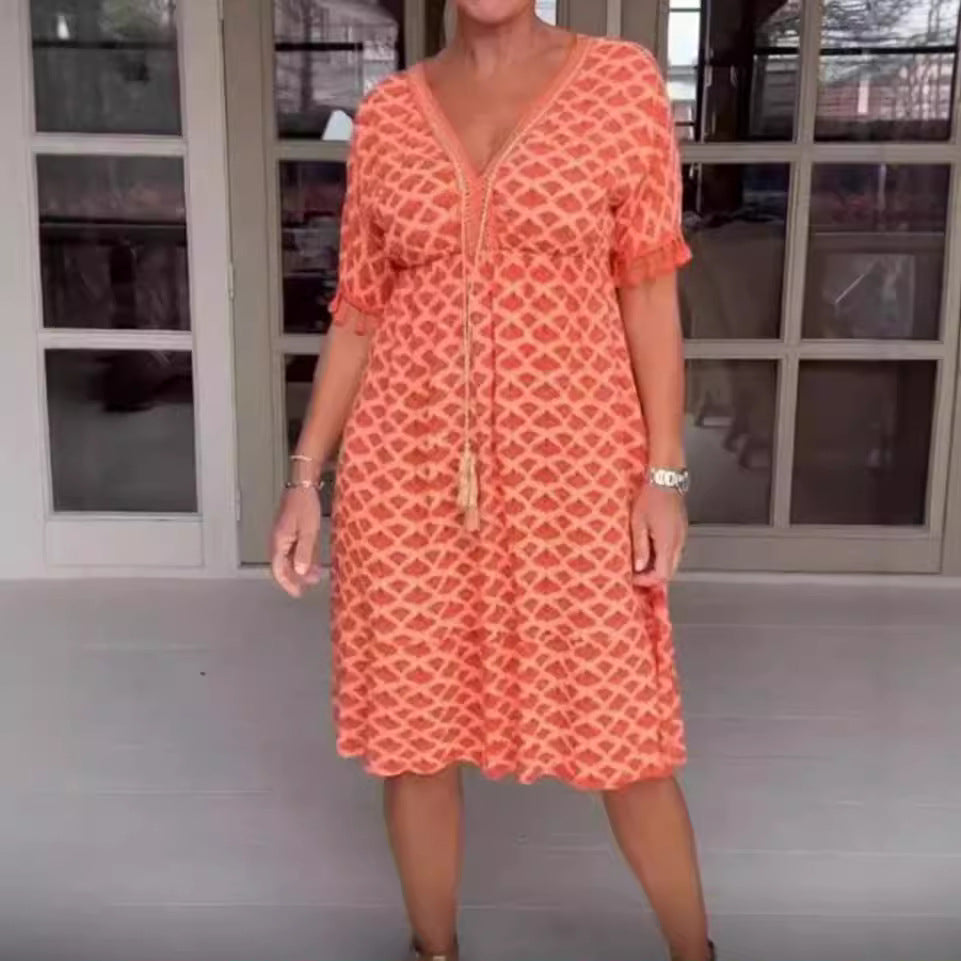 Damen V-Ausschnitt Sommerkleid mit fringing Details Sovae