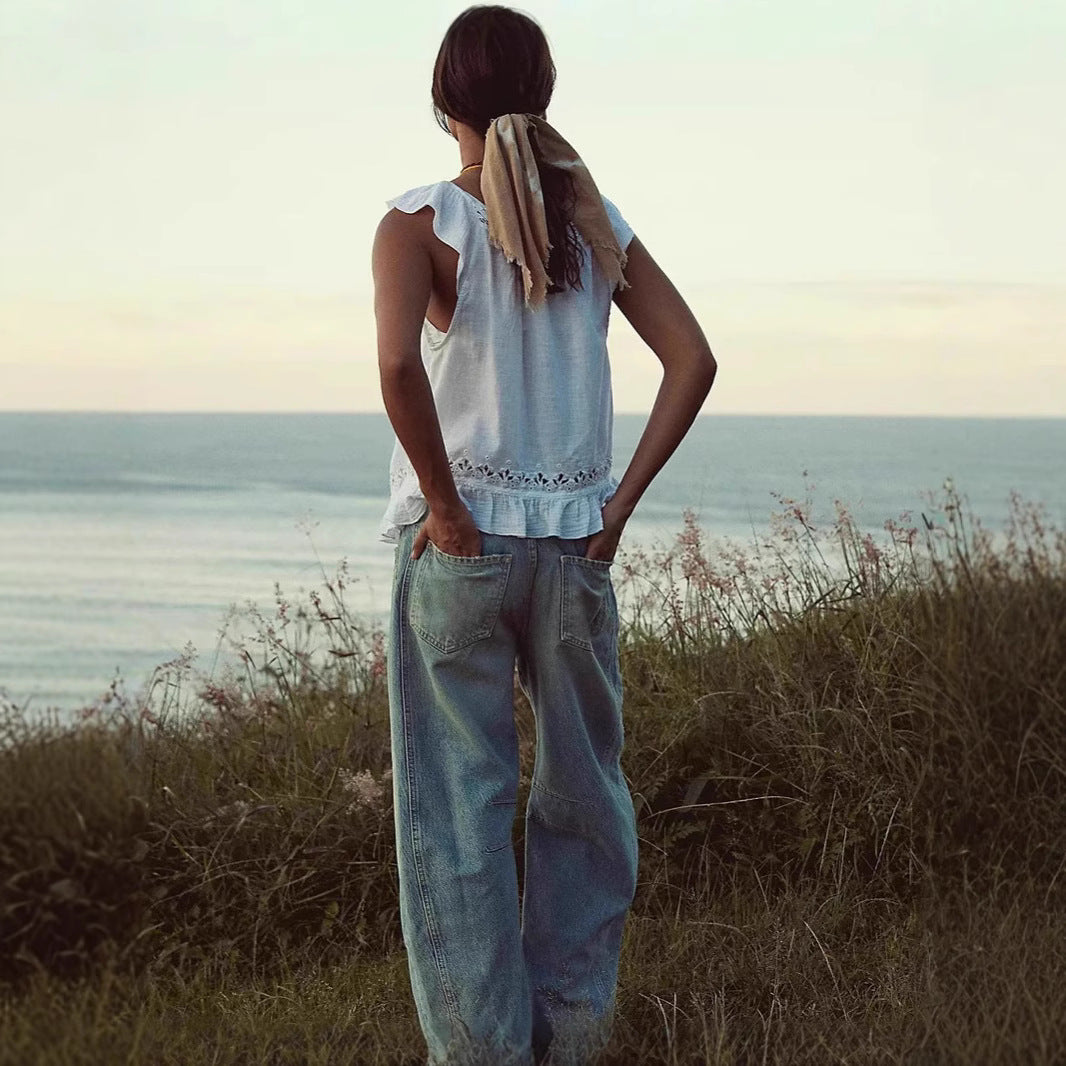 Damen luftiges Spitzen-Top mit fröhlichen Details Sovae