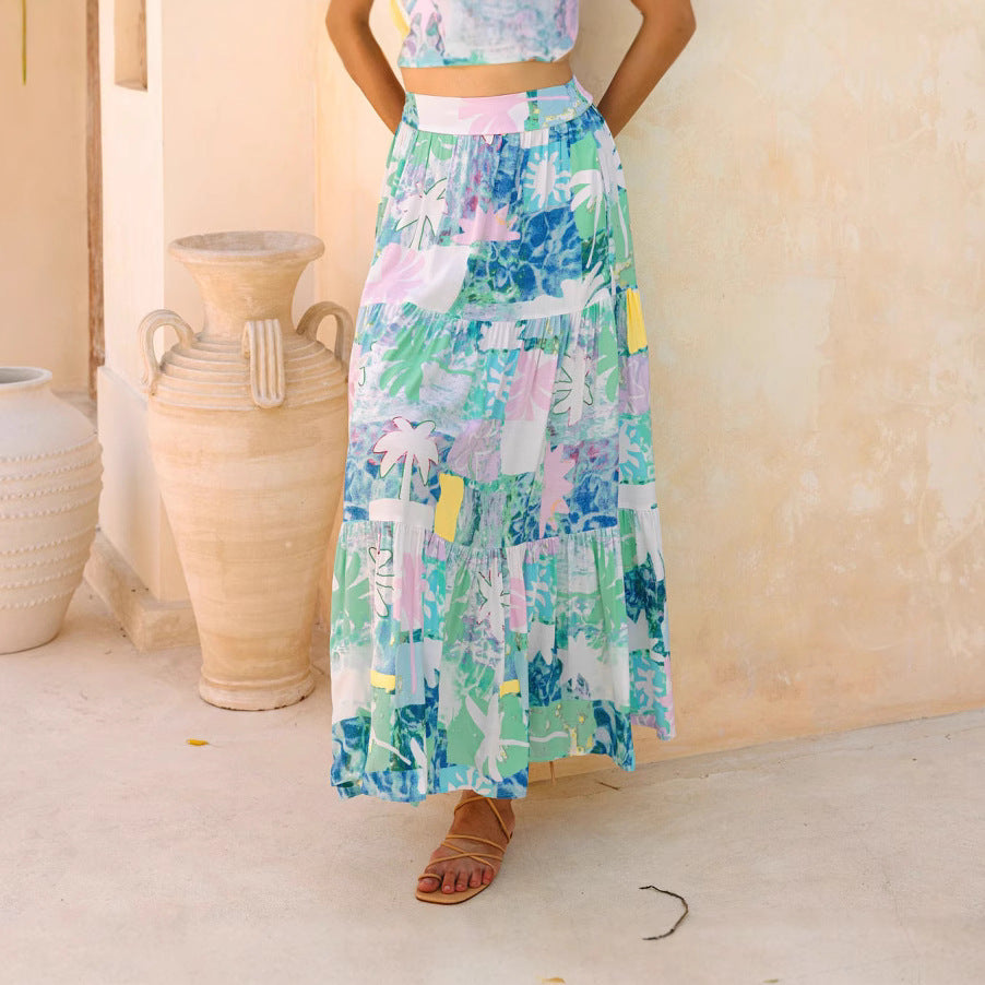 Damen Maxirock mit fließendem Schnitt und floralem Design Sovae