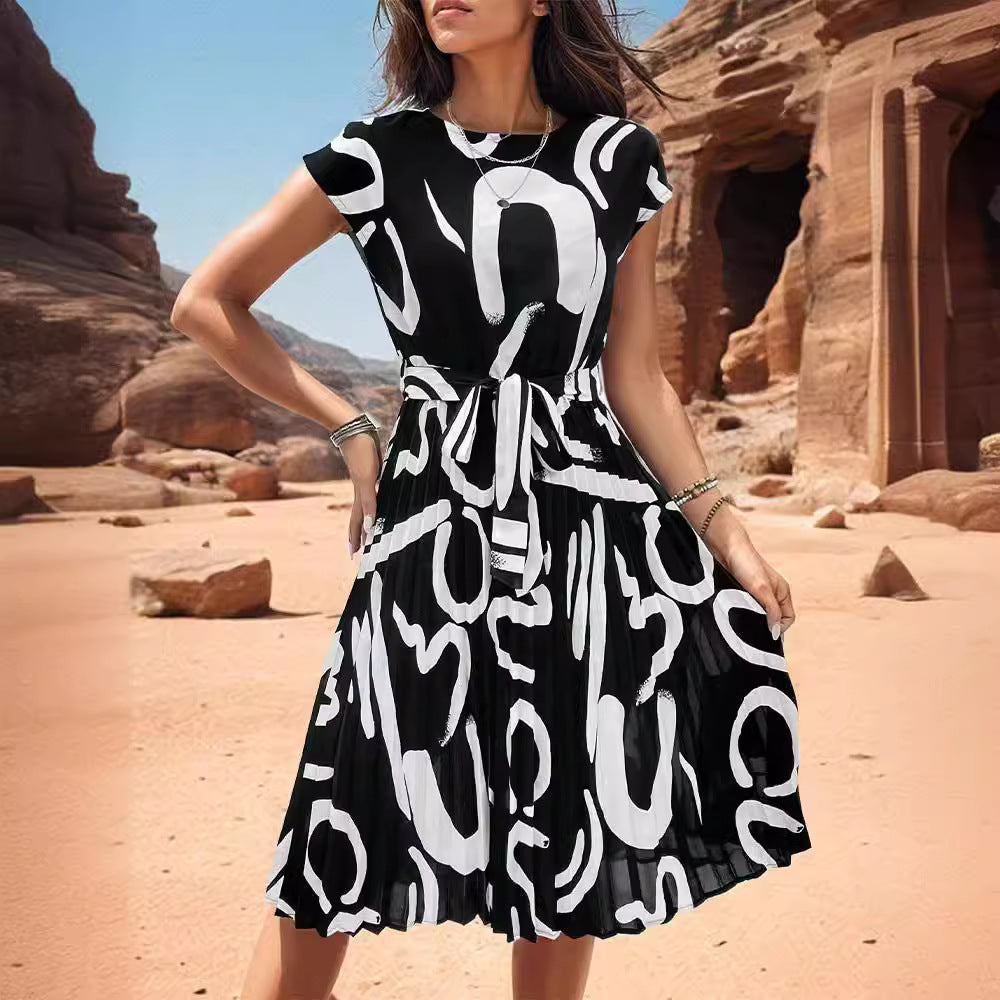 Damen Elegantes Midi Kleid mit Bindegürtel Sovae