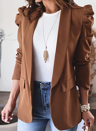 Damen Modischer Blazer mit angeschnittenen Puffärmeln und praktischen Taschen Sovae