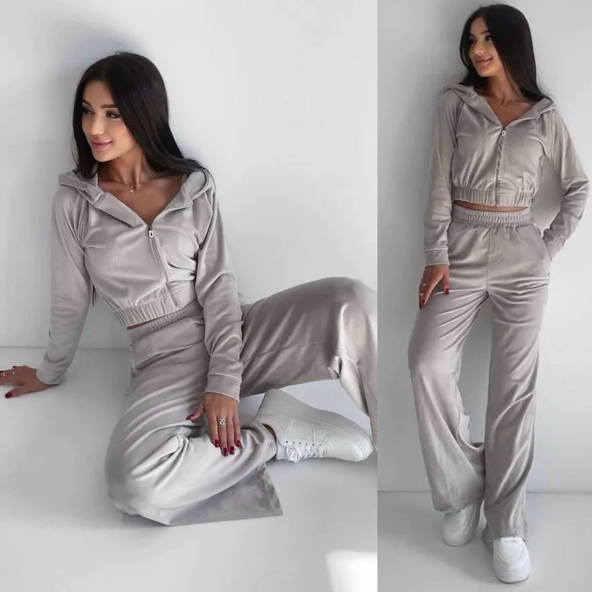 Damen Sportliches Fleece-Set mit Kapuze Sovae