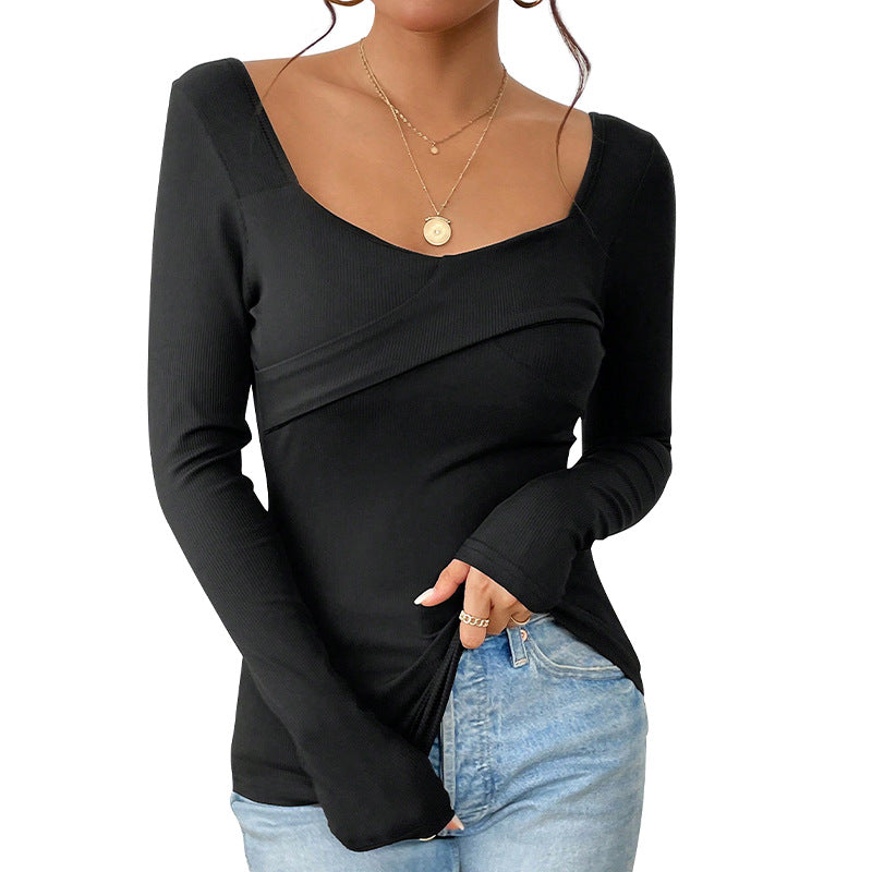 Damen Longsleeve Body mit schicker Wickeloptik und bequemen Ärmelabschlüssen Sovae