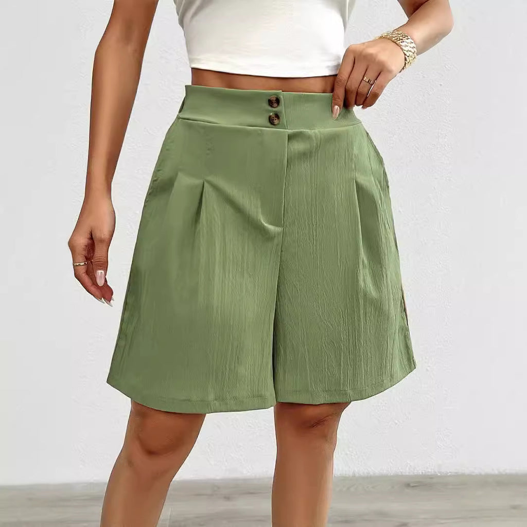Damen Elegante Shorts mit Knopfverschluss und faltigem Design Sovae