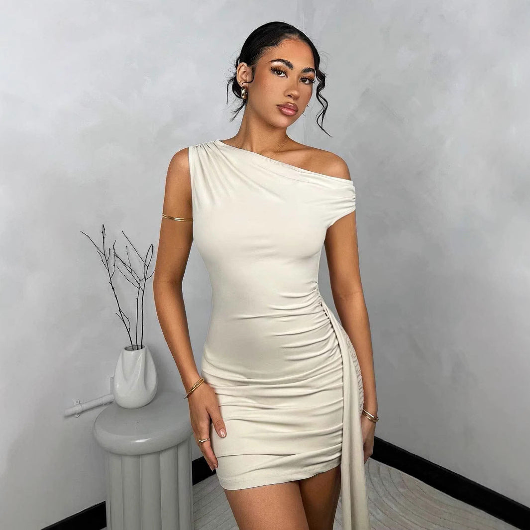 Damen Einseitiges Minikleid mit asymmetrischem Schnitt und Drapierung Sovae