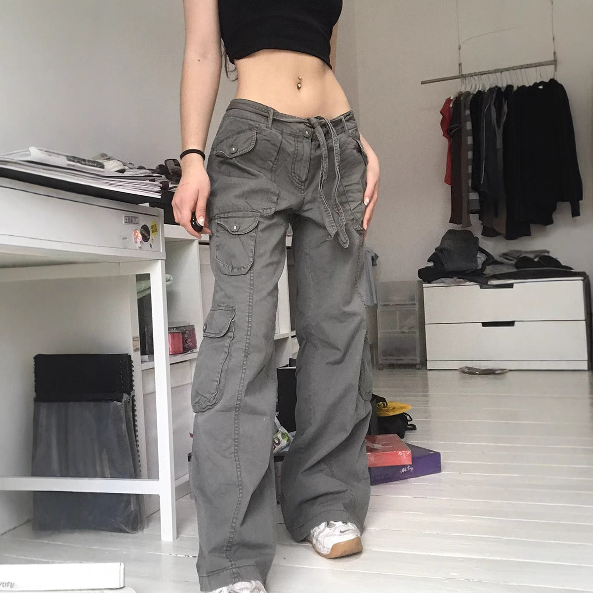 Damen Cargo-Hose mit weitem Bein und praktischen Taschen Sovae