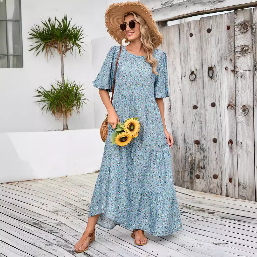 Damen Maxikleid mit Volant und floralen Details Sovae