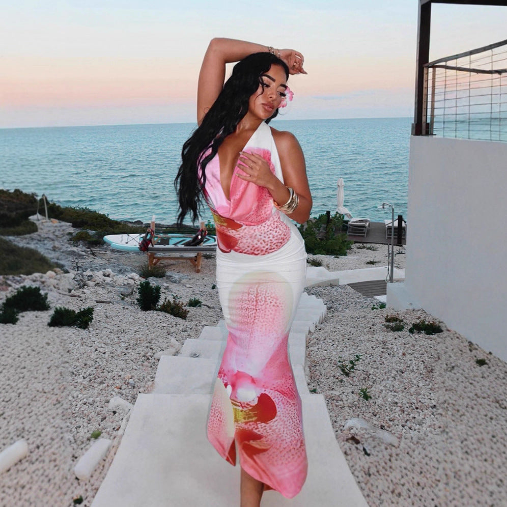 Damen Sommerliches Maxikleid mit floralem V-Ausschnitt Sovae