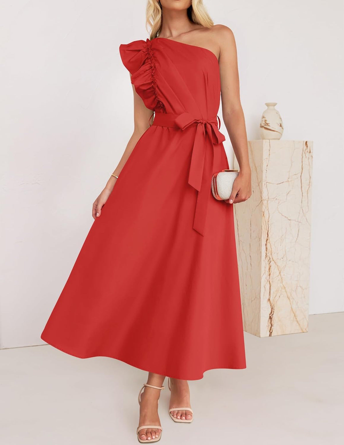 Damen Midikleid mit asymmetrischem Schnitt und Rüschen Sovae
