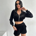 Damen sportliches Fleece Loungewear Set mit Kapuze Sovae