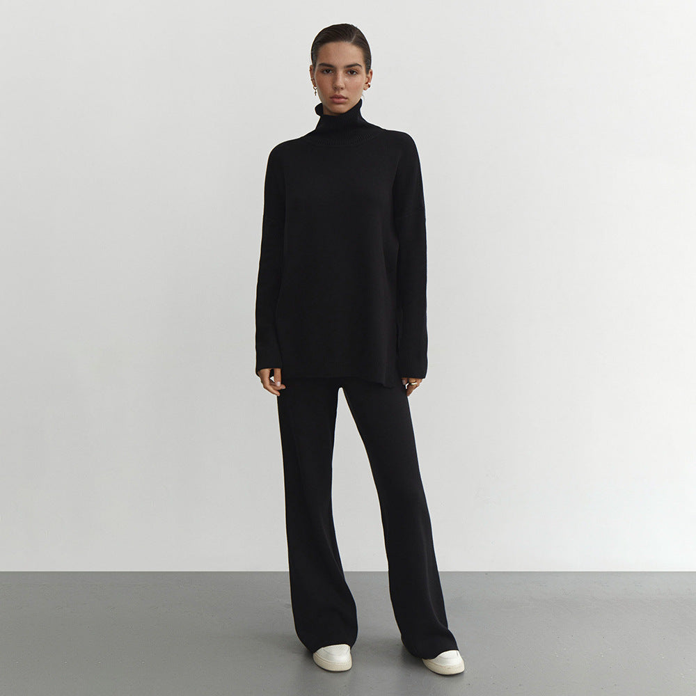 Damen Modisches Strickensemble mit hohem Kragen und weitem Schnitt Sovae