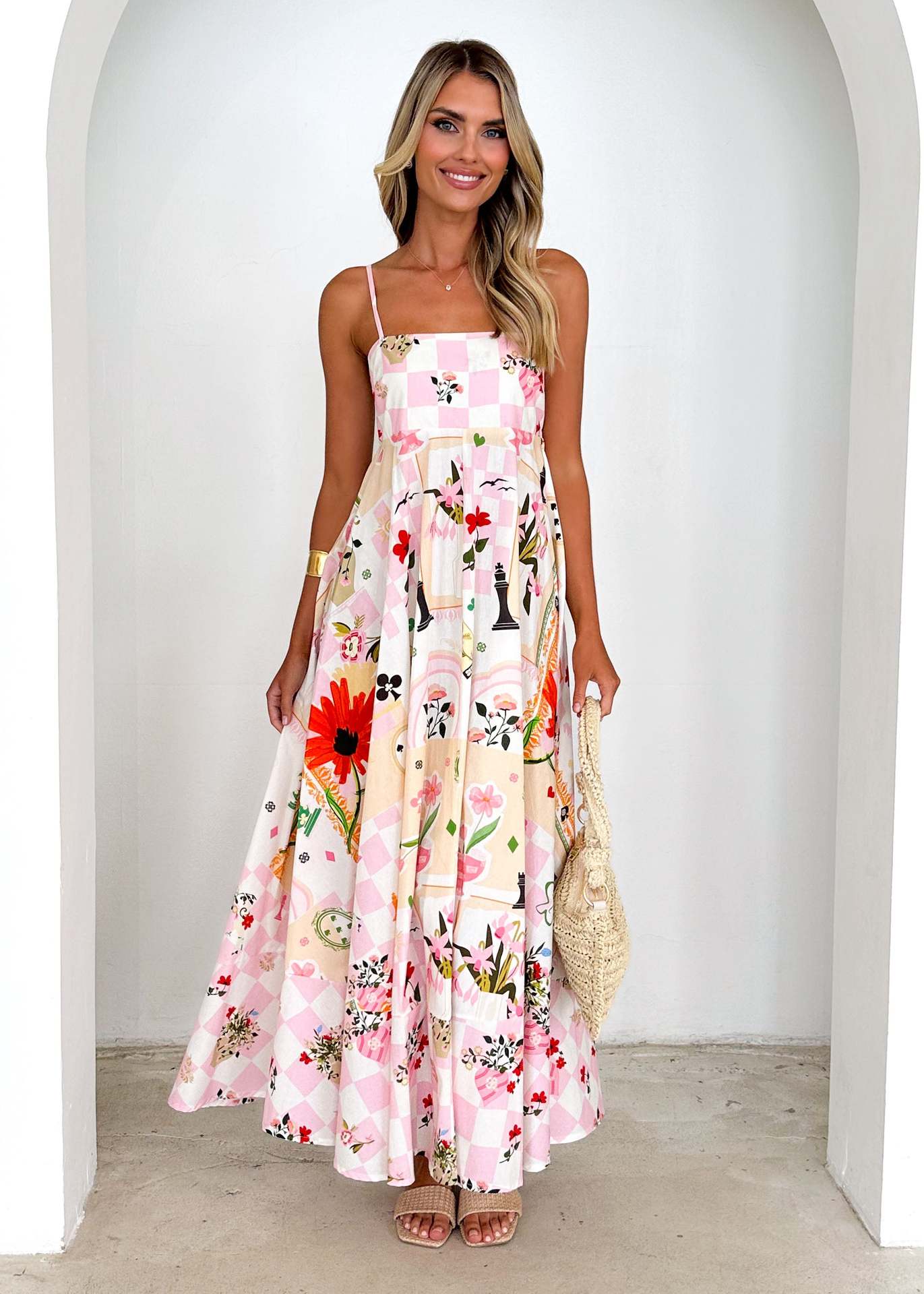Damen Maxikleid mit floralem Design und leichtem Chiffon Sovae