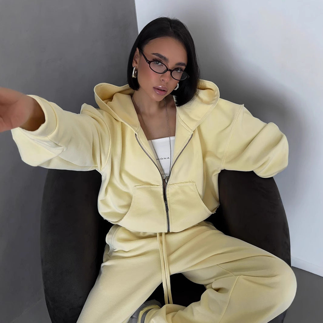 Damen Oversized Kapuzenpullover und lässige Freizeithose Set Sovae