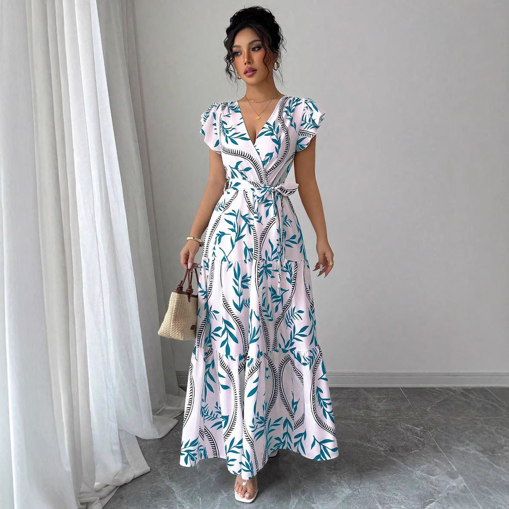 Damen Wickelmaxikleid mit floralen Mustern Sovae