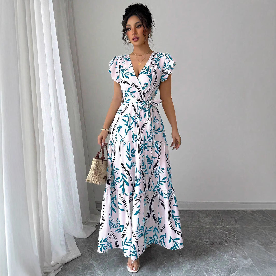 Damen Wickelmaxikleid mit floralen Mustern Sovae