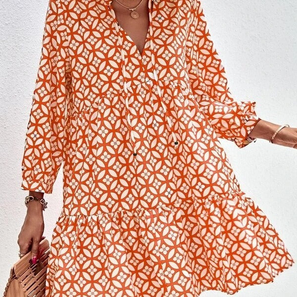 Damen Boho-Style Sommerkleid mit fließendem Schnitt und Rüschendetails Sovae