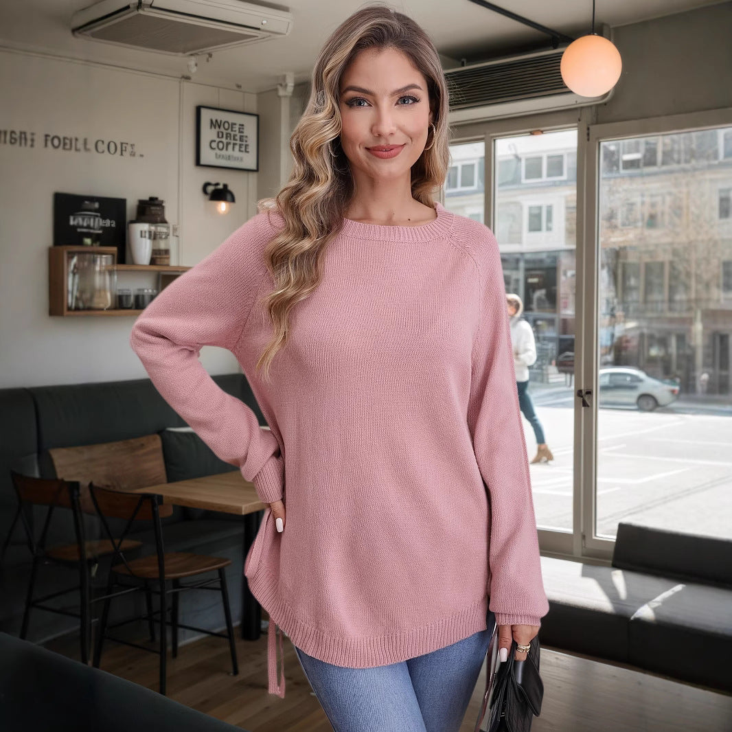 Damen modischer Pullover mit seitlichen Bindebändern Sovae