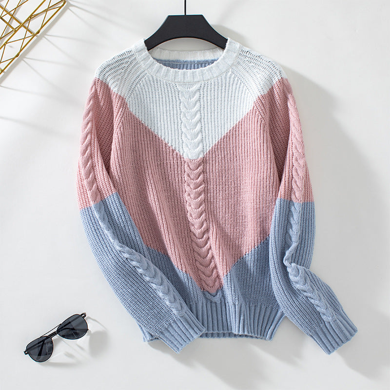 Damen modischer Strickpullover mit geometrischem Muster und Zopfrippen Sovae