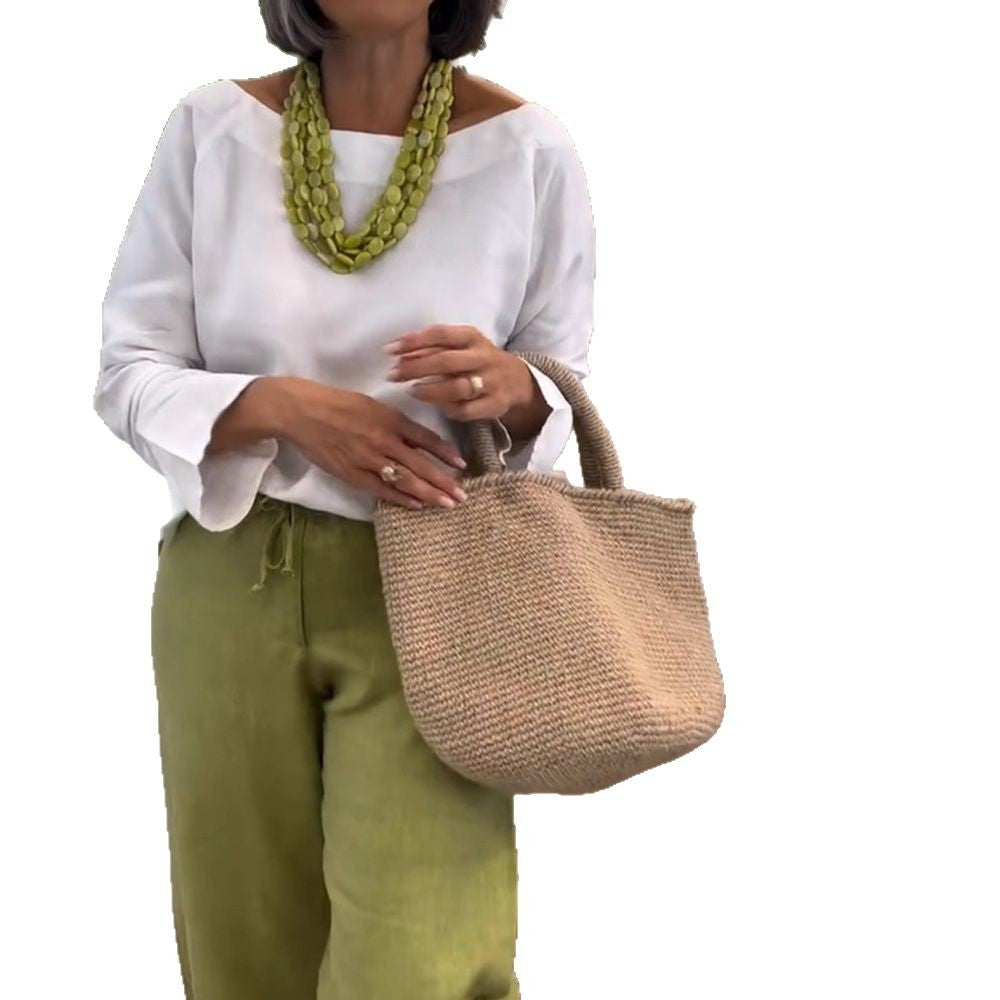 Damen Lässige Leinenhose mit weitem Schnitt und Gummizug Sovae