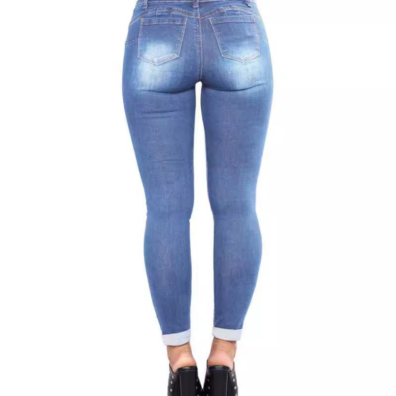 Damen Skinny Jeans mit modischen Rissdetails Sovae