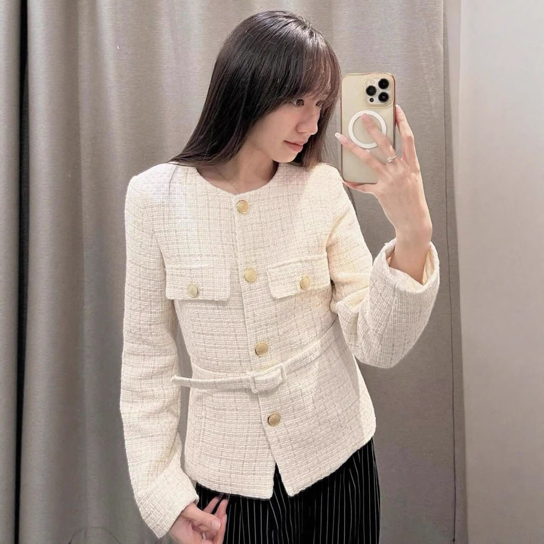 Damen elegante Tweed-Jacke mit doppelter Knopfleiste und praktischen Taschen Sovae